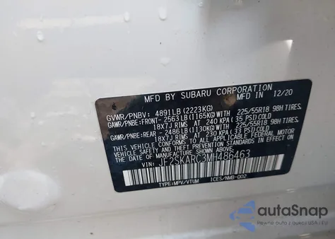 2021 Subaru Forester Sport z USA, uszkodzony, nr VIN JF2SKARC3MH486463